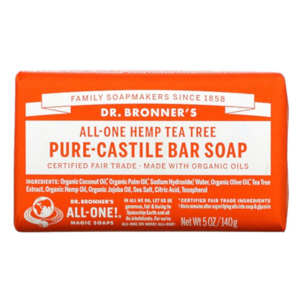 Pure Castile Bar Soap, All-One Hemp, чайное дерево, 5 унций (140 г) Dr. Bronner's