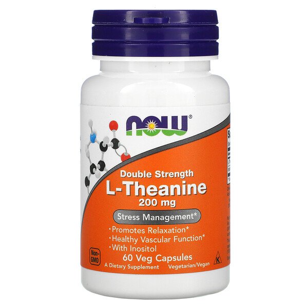 L-теанин, двойная сила, 200 мг, 60 растительных капсул NOW Foods