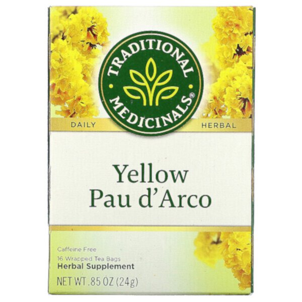 Yellow Pau d'Arco, Без кофеина, 16 чайных пакетиков в упаковке, 0,85 унции (24 г) Traditional Medicinals