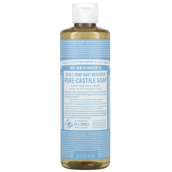 18-in-1 Hemp Pure-Castile Soap, Детское мыло без запаха, 16 жидких унций (473 мл) Dr. Bronner's