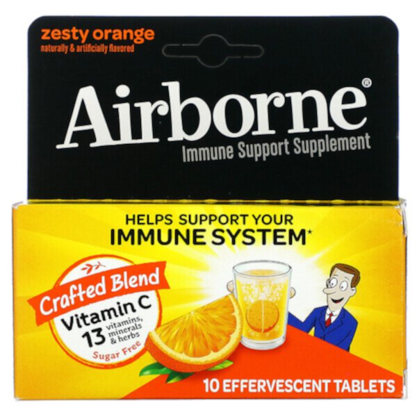 Добавка для поддержки иммунитета, пикантный апельсин, 10 шипучих таблеток AirBorne