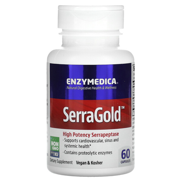 SerraGold, Высокоэффективная серрапептаза, 60 капсул Enzymedica