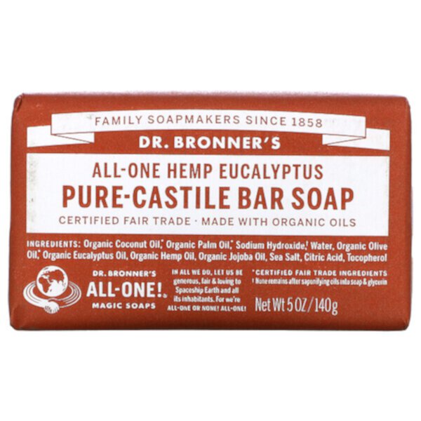 Pure-Castile Bar Soap, All-One Hemp, эвкалипт, 5 унций (140 г) Dr. Bronner's