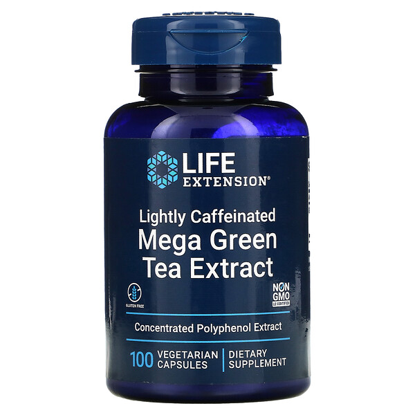 Экстракт зеленого чая Mega, с небольшим содержанием кофеина, 100 вегетарианских капсул Life Extension