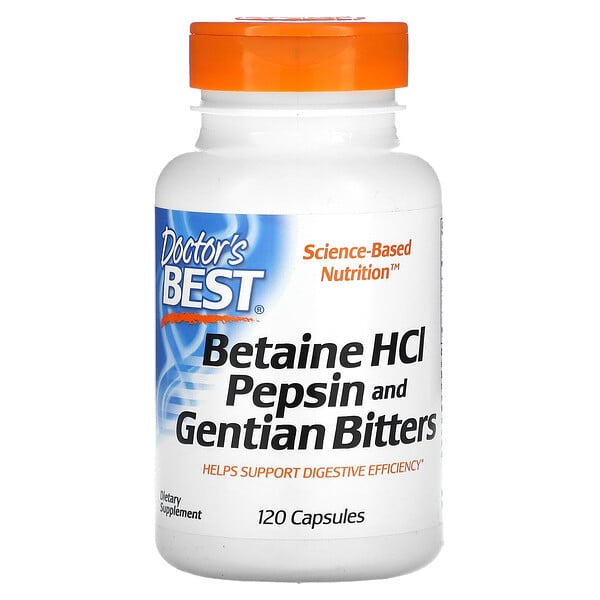 Бетаин HCL, пепсин и горькая горечавка, 120 капсул Doctor's Best