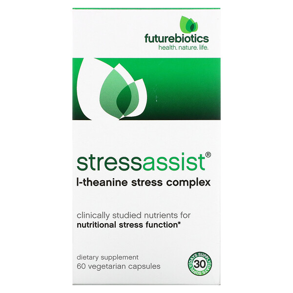 Stressassist, Комплекс L-теанина для снятия стресса, 60 вегетарианских капсул FutureBiotics