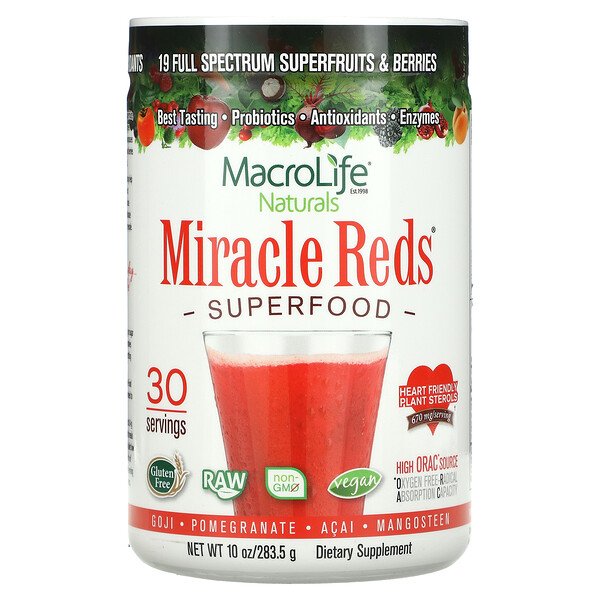 Miracle Reds, Superfood, годжи, гранат, асаи и мангустин, 10 унций (283,5 г) Macrolife Naturals