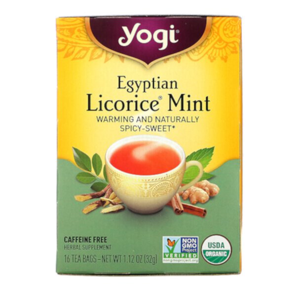 Египетская солодковая мята, без кофеина, 16 чайных пакетиков, 1,12 унции (32 г) Yogi Tea