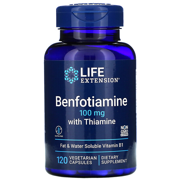 Бенфотиамин с тиамином, 100 мг, 120 вегетарианских капсул Life Extension