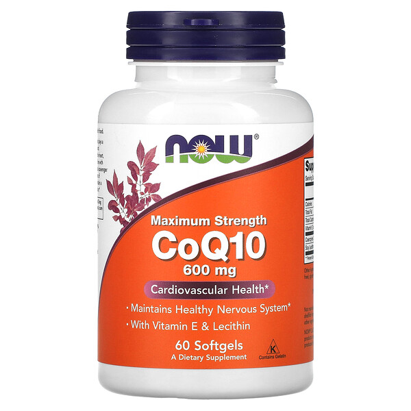 CoQ10 с Витамином Е и Лецитином, Максимальная Сила, 600 мг, 60 мягких капсул - NOW Foods NOW Foods