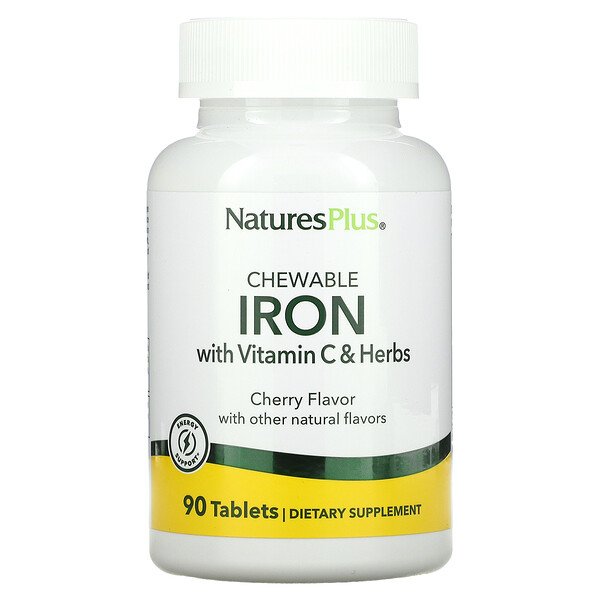 Жевательное железо с витамином С и травами, вишня, 90 таблеток NaturesPlus