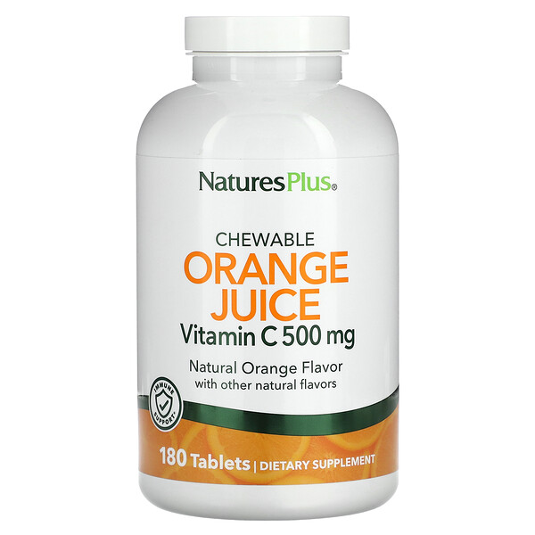 Vitamin C, Chewable Orange Juice, 500 mg, 180 Tablets (Таблетки) NaturesPlus