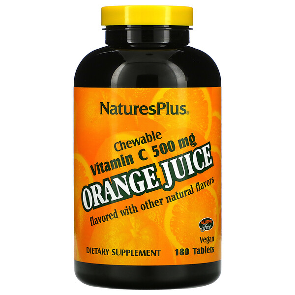 Апельсиновый сок, жевательный витамин С, 500 мг, 180 таблеток NaturesPlus