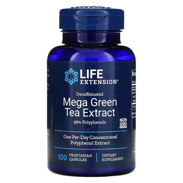 Мегаэкстракт зеленого чая, без кофеина, 100 вегетарианских капсул Life Extension
