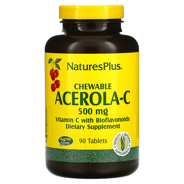 Жевательная ацерола-С, 500 мг, 90 таблеток NaturesPlus