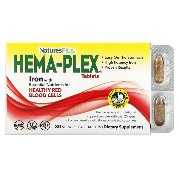 Hema-Plex, 30 таблеток с медленным высвобождением NaturesPlus