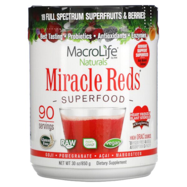 Miracle Reds, Superfood, годжи, гранат, асаи и мангустин, 30 унций (850 г) Macrolife Naturals