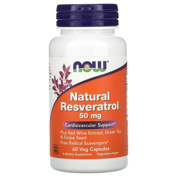 Натуральный ресвератрол, 50 мг, 60 растительных капсул NOW Foods