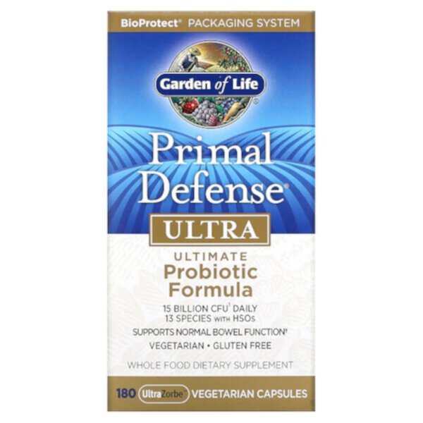 Primal Defense, Ultra, идеальная пробиотическая формула, 180 вегетарианских капсул UltraZorbe Garden of Life
