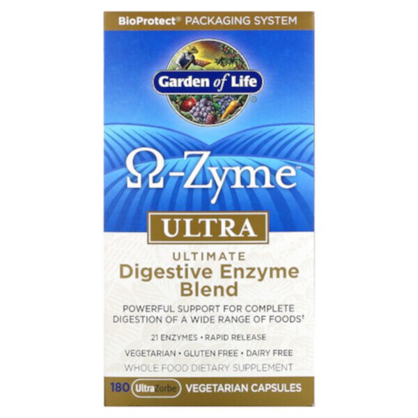 O-Zyme, Ultra, лучшая смесь пищеварительных ферментов, 180 вегетарианских капсул UltraZorbe Garden of Life