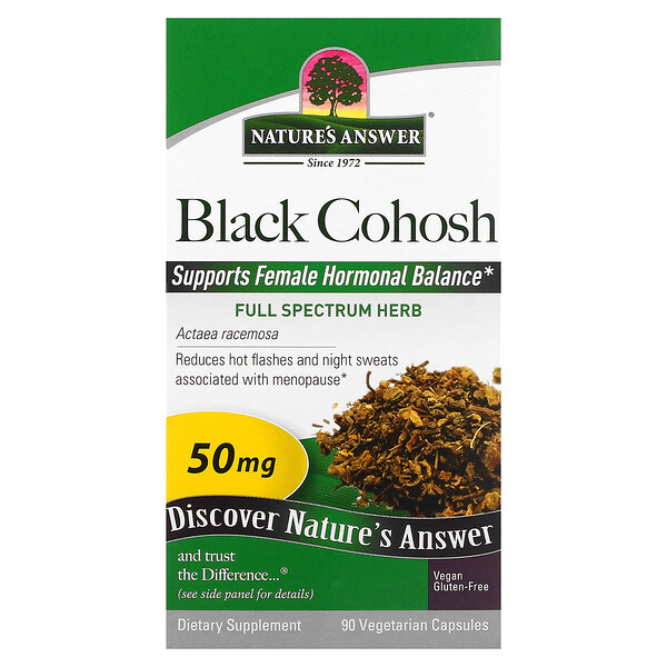 Black Cohosh, Трава полного спектра действия, 50 мг, 90 вегетарианских капсул Nature's Answer