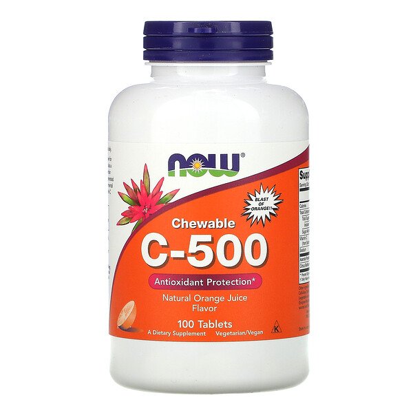 Chewable C-500, со вкусом апельсинового сока, 100 таблеток NOW Foods