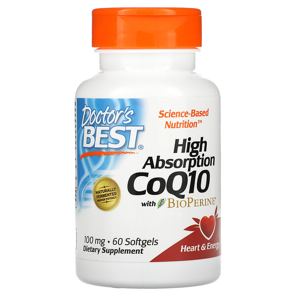 CoQ10 с высокой усваиваемостью и биоперином, 100 мг, 60 мягких желатиновых капсул Doctor's Best
