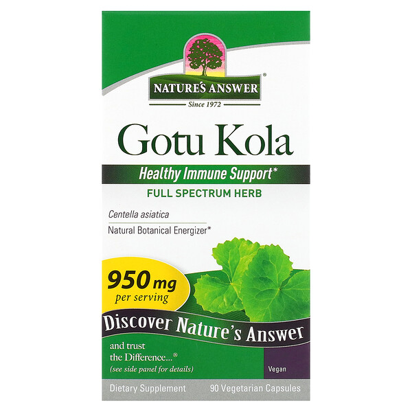 Готу Кола, 950 мг, 90 вегетарианских капсул (475 мг в капсуле) Nature's Answer
