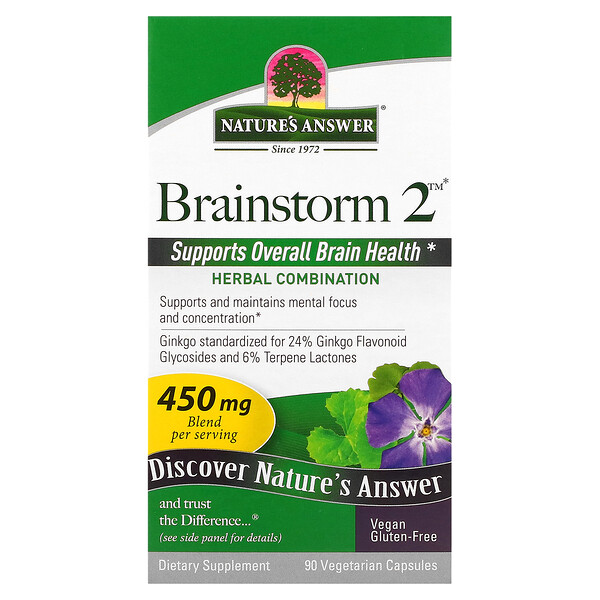 Brainstorm 2, Травяная Комбинация, 450 мг - 90 Вегетарианских Капсул - Nature's Answer Nature's Answer