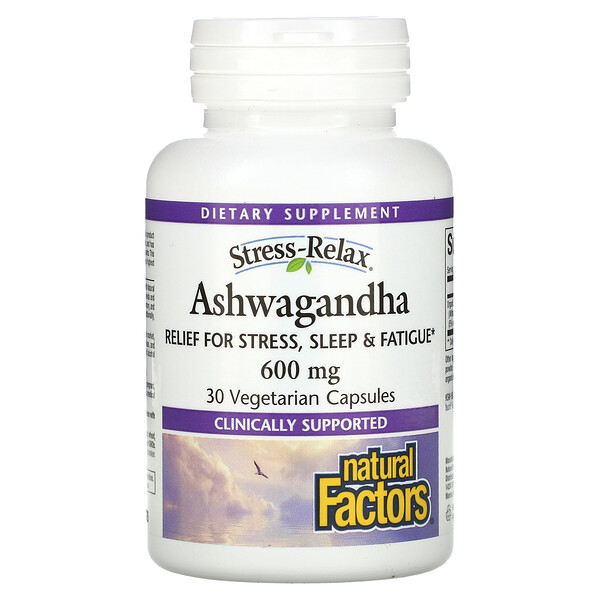 Ashwagandha, Устойчивость к стрессу - 600 мг - 30 вегетарианских капсул - Natural Factors Natural Factors