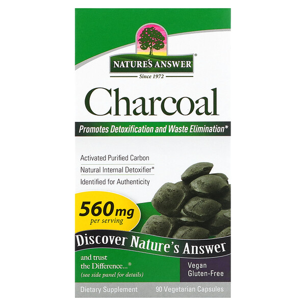Древесный уголь, 560 мг, 90 вегетарианских капсул (280 мг на капсулу) Nature's Answer