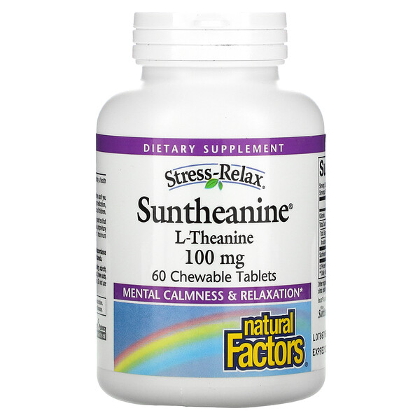 Stress-Relax, Suntheanine, L-теанин, 100 мг, 60 жевательных таблеток Natural Factors