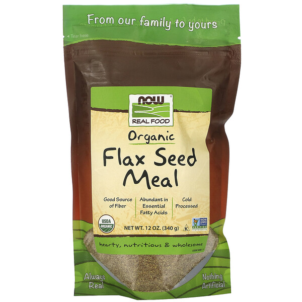 Real Food, Органическая мука из семян льна, 12 унций (340 г) NOW Foods