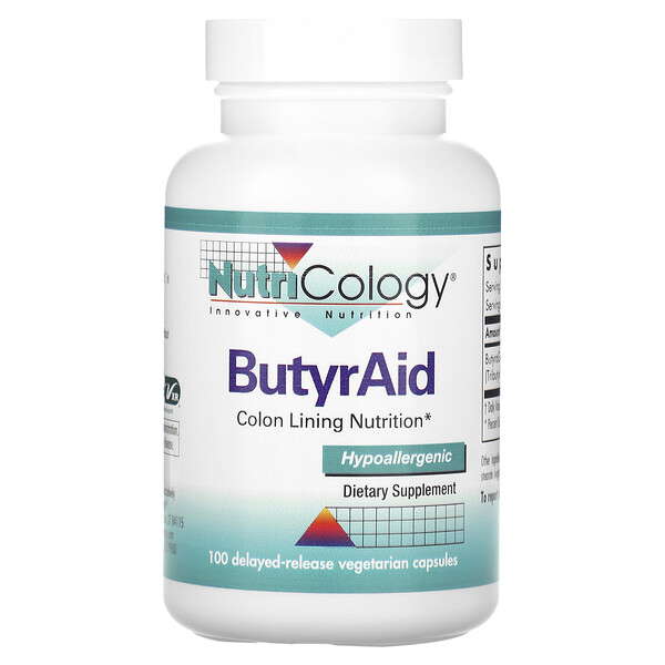 ButyrAid, 100 вегетарианских капсул с отсроченным высвобождением Nutricology
