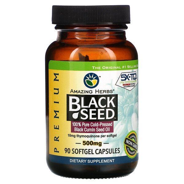 Черный тмин, 500 мг, 90 мягких желатиновых капсул Amazing Herbs