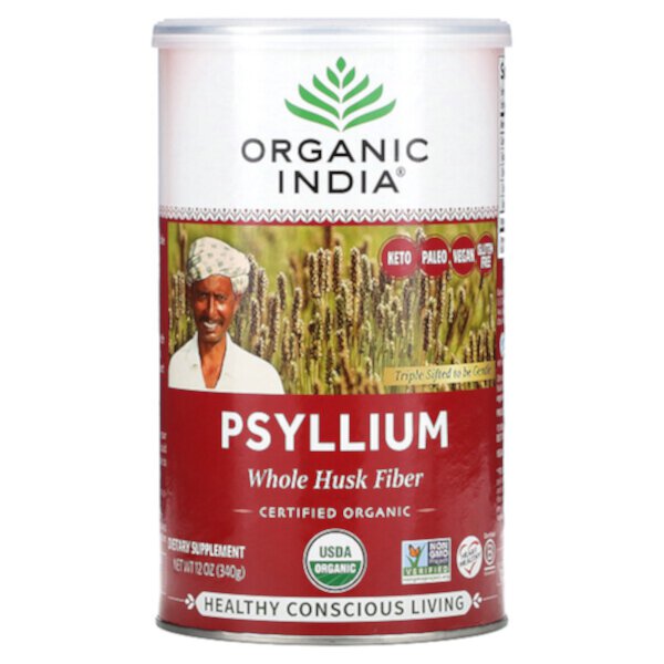 Псиллиум, Органическое цельное волокно шелухи, 12 унций (340 г) Organic India