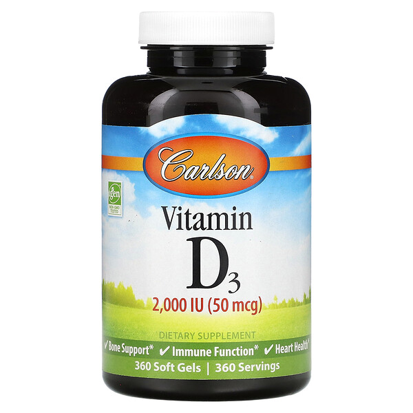Витамин D3 - 50 мкг (2000 МЕ) - 360 мягких капсул - Carlson Carlson