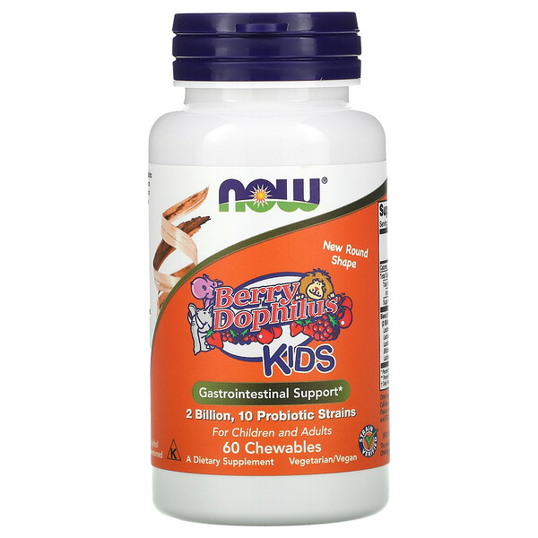 Berry Dophilus, Kids, 2 миллиарда, 60 жевательных таблеток NOW Foods