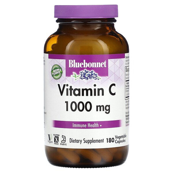 Vitamin C, 1,000 mg, 180 Vegetable Capsules (Растительные капсулы) Bluebonnet Nutrition