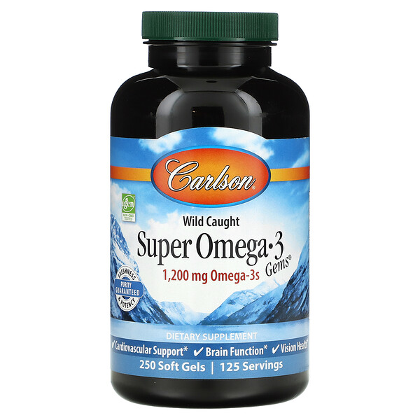 Wild Caught Super Omega-3 Gems, 600 мг, 250 мягких желатиновых капсул Carlson