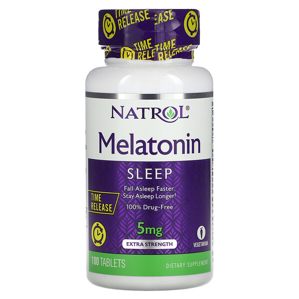 Мелатонин, замедленное высвобождение, дополнительная сила, 5 мг, 100 таблеток Natrol
