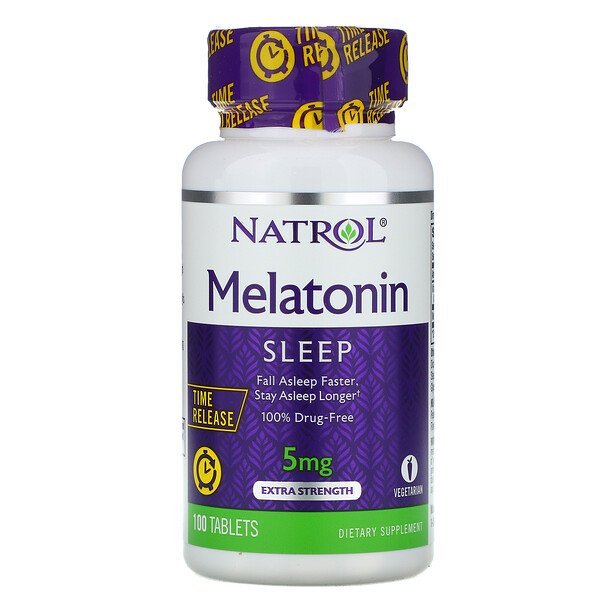 Мелатонин, замедленное высвобождение, дополнительная сила, 5 мг, 100 таблеток Natrol