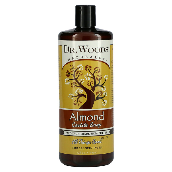 Миндальное кастильское мыло с маслом ши, продаваемым по принципам справедливой торговли, 32 жидких унции (946 мл) Dr. Woods