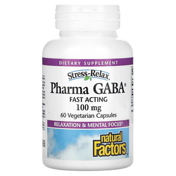 Stress Relax, Pharma GABA, 100 мг, 60 вегетарианских капсул Natural Factors