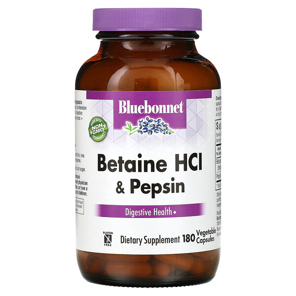 Бетаин HCl & Пепсин - 180 капсул - Bluebonnet Nutrition Bluebonnet Nutrition