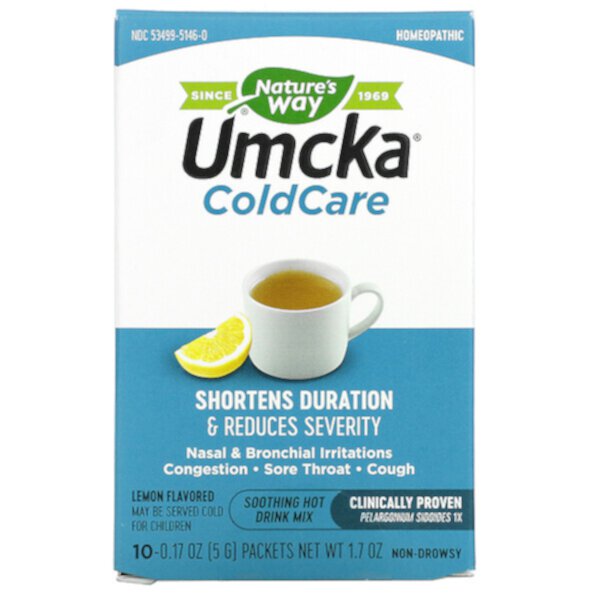 Umcka, ColdCare, успокаивающая смесь для горячих напитков, лимон, 10 пакетиков по 0,17 унции (5 г) каждый Nature's Way