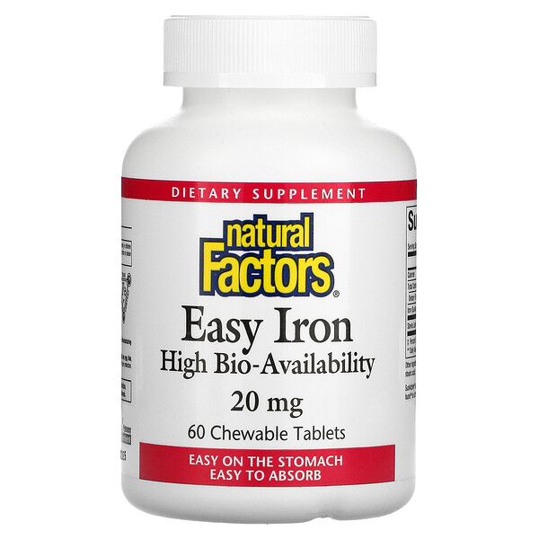 Easy Iron, 20 мг, 60 жевательных таблеток - Natural Factors Natural Factors