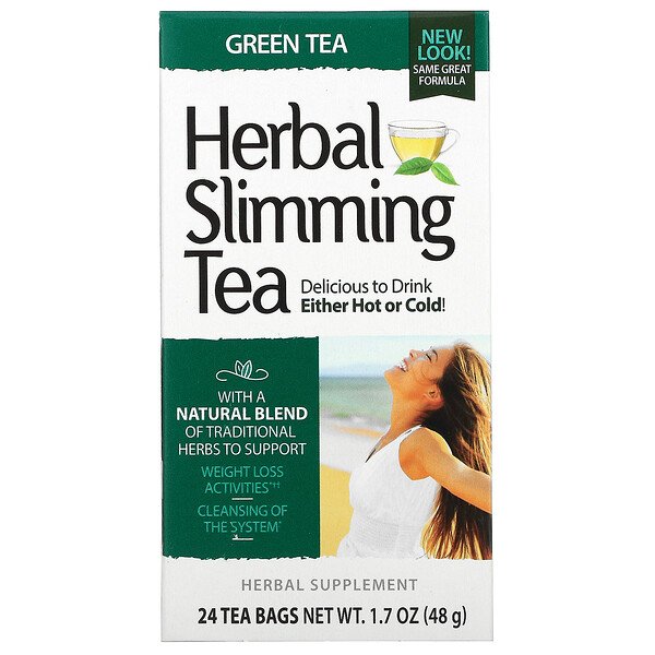 Травяной чай для похудения, зеленый чай, 24 чайных пакетика, 1,7 унции (48 г) 21st Century