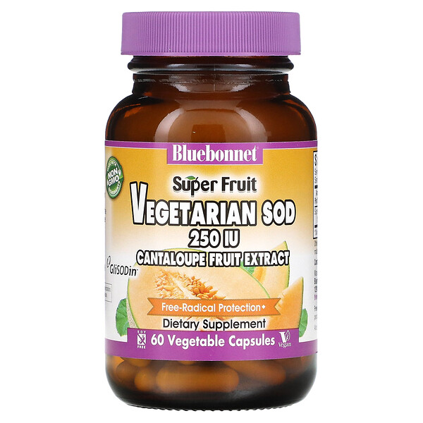 Super Fruit, Vegetarian SOD, экстракт плодов дыни, 250 МЕ, 60 растительных капсул Bluebonnet Nutrition