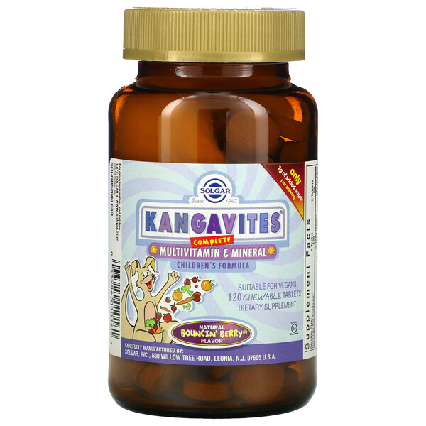 Kangavites, Полноценный комплекс поливитаминов и минералов для детей, Bouncin' Berry, 120 жевательных таблеток Solgar